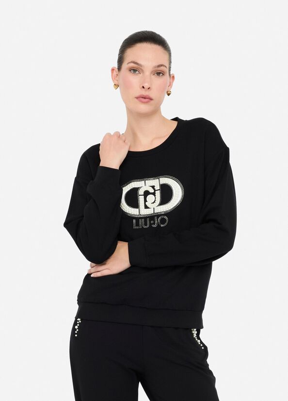LIU JO Felpa girocollo con logo di perle frontale