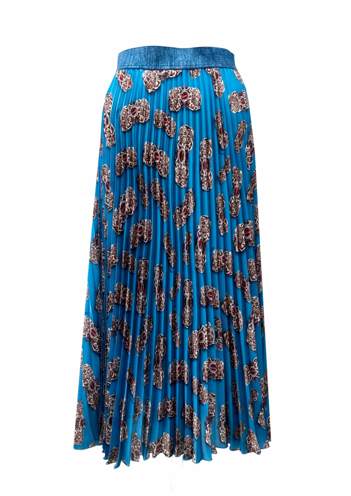 IL THÈ DELLE 5 Gonna plissé turchese con stampa bracciali e molla in vita