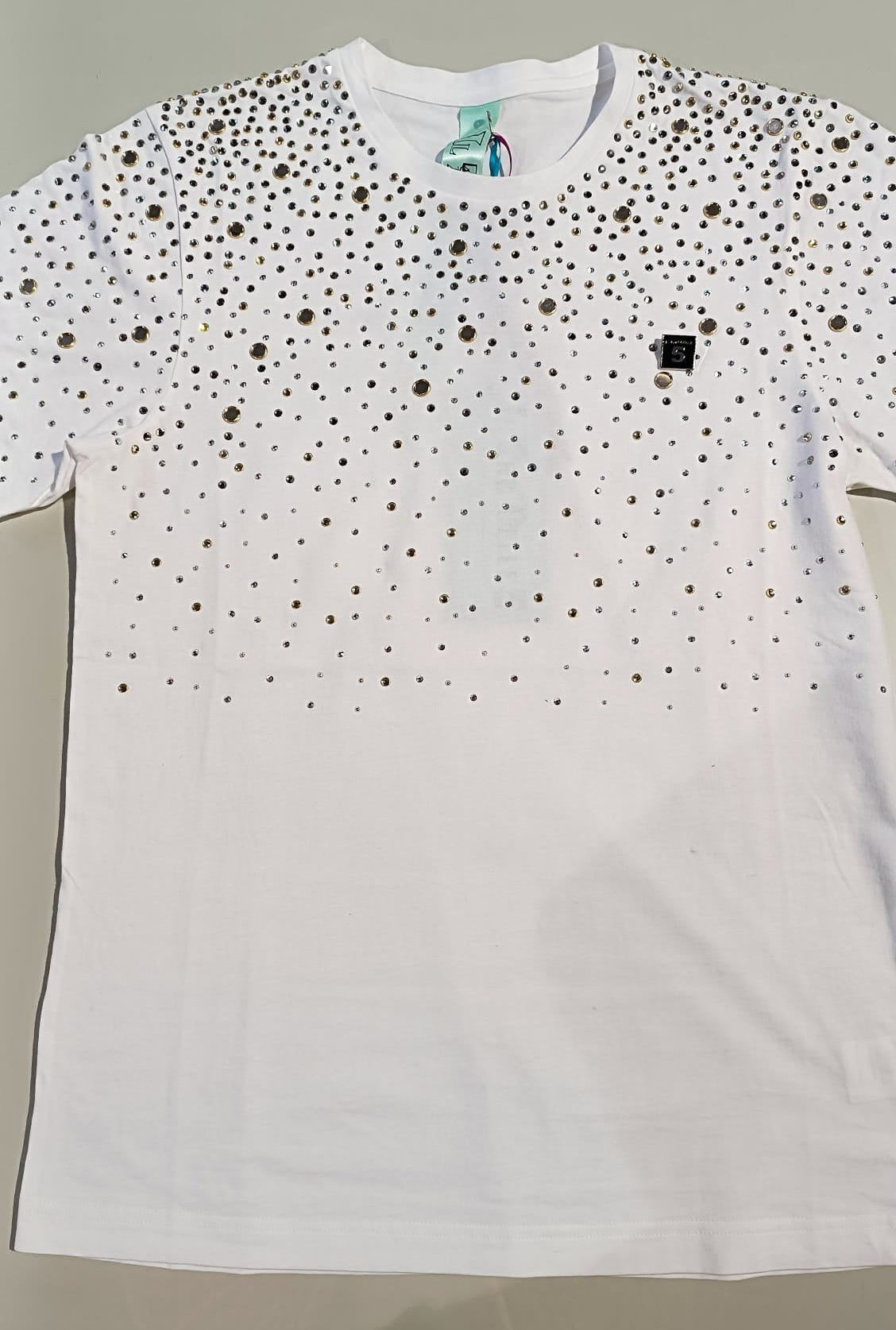 IL THÈ DELLE 5 T-Shirt girocollo con specchietti e castoni all over