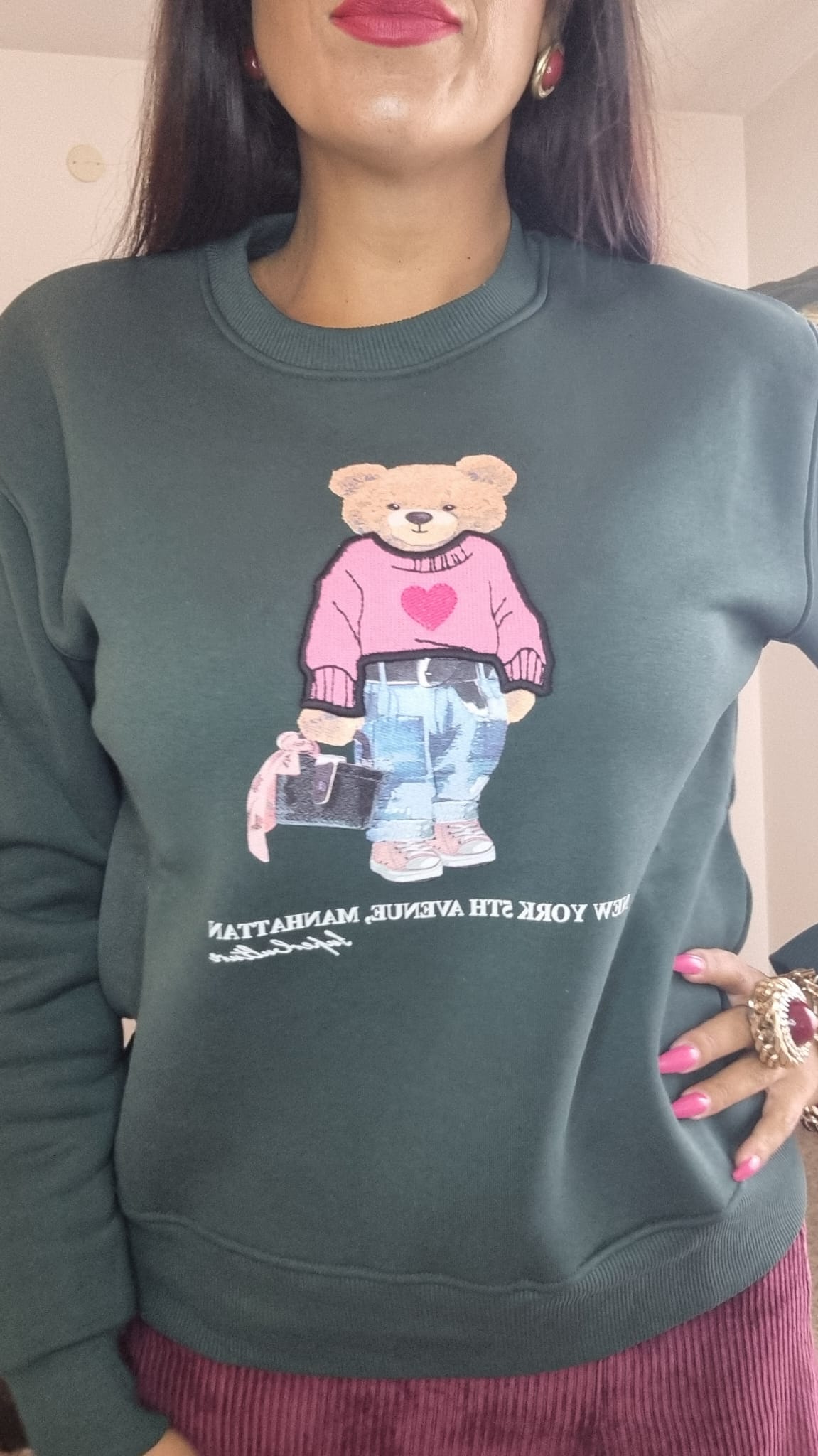 SUPERCULTURE Felpa girocollo invernale con micropile interno TEDDY VERDE