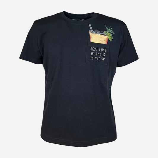 FRED MELLO T-shirt girocollo con taschino ricamato BEST LONG ISLAND IN NYC