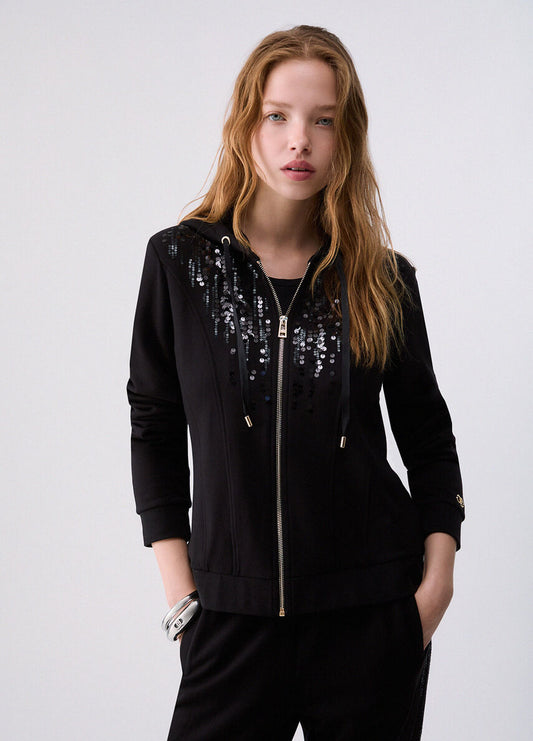 LIU JO Felpa con zip e cappuccio e paillettes