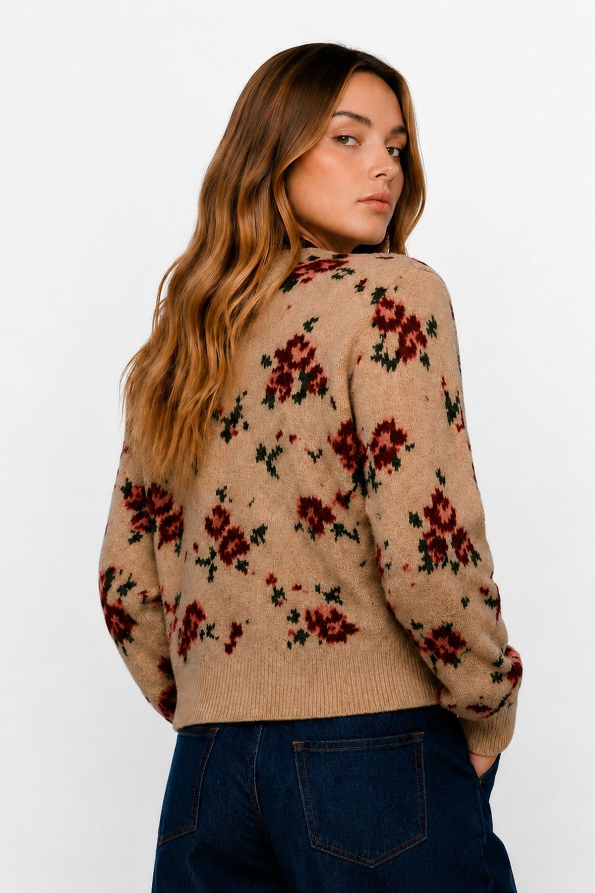 KOCCA Cardigan con motivo floreale e scollo V