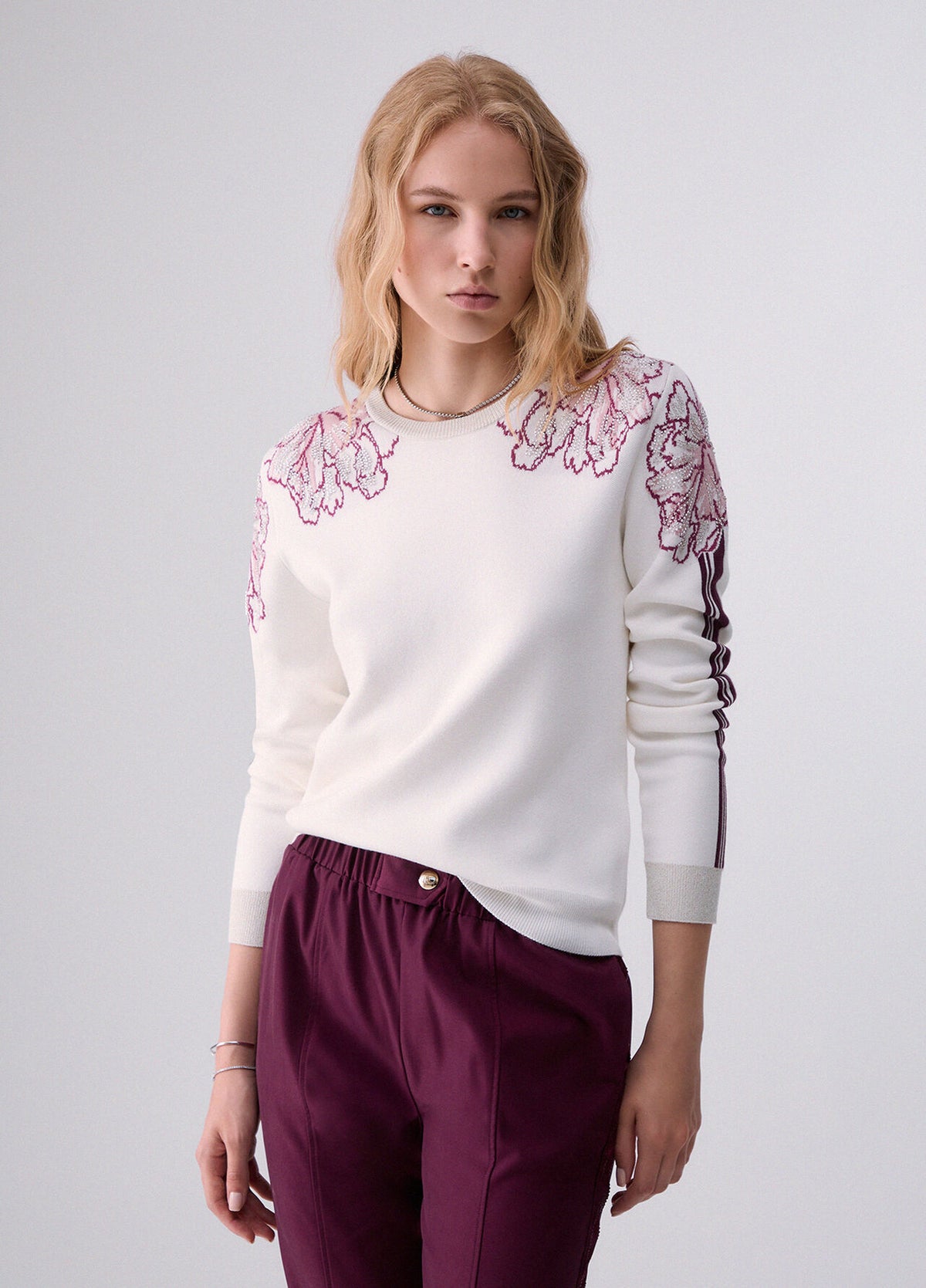 LIU JO Maglia girocollo con inserti jacquard e tape bicolor