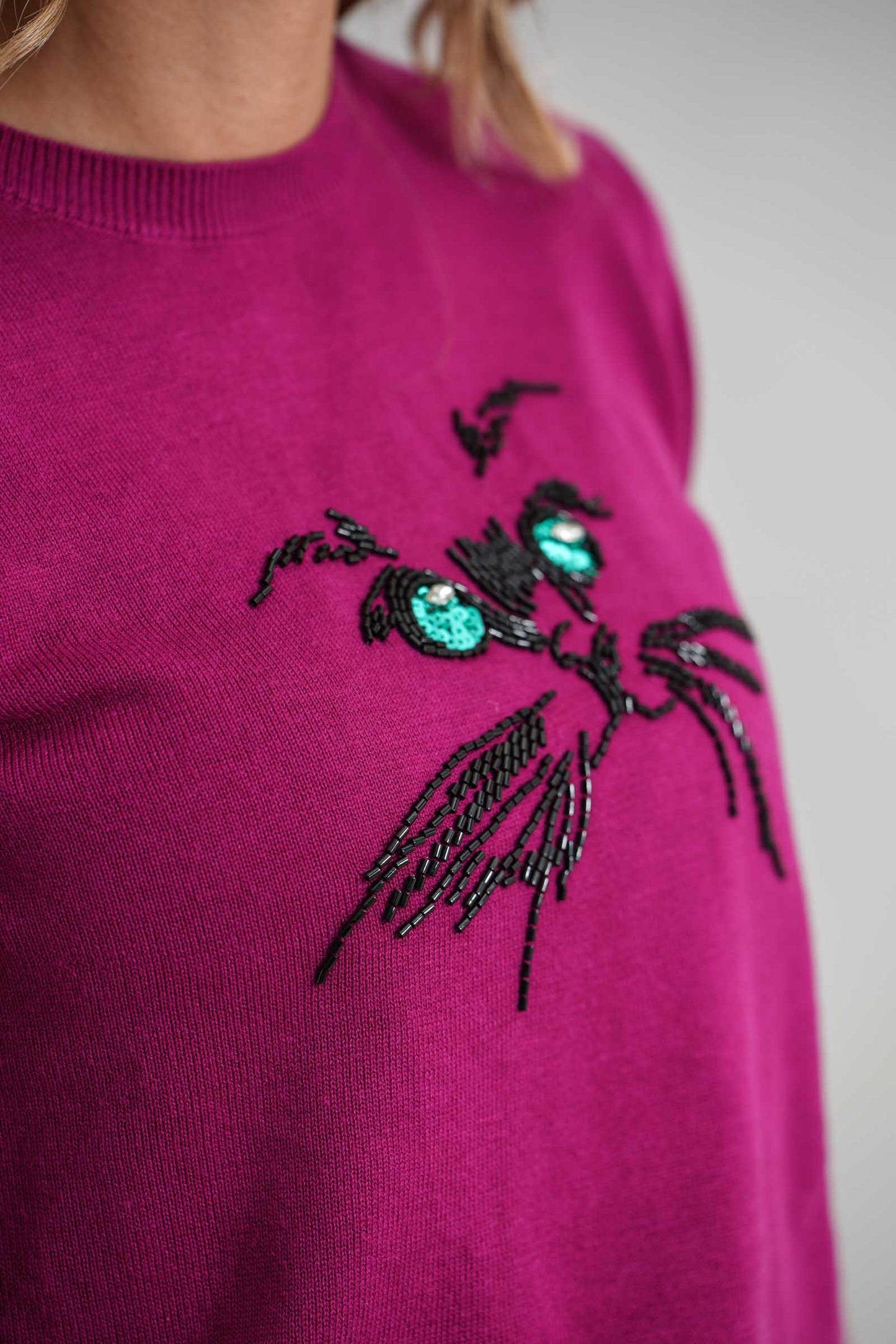 IL THÈ DELLE 5 Maglia girocollo con ricamo faccia gatto