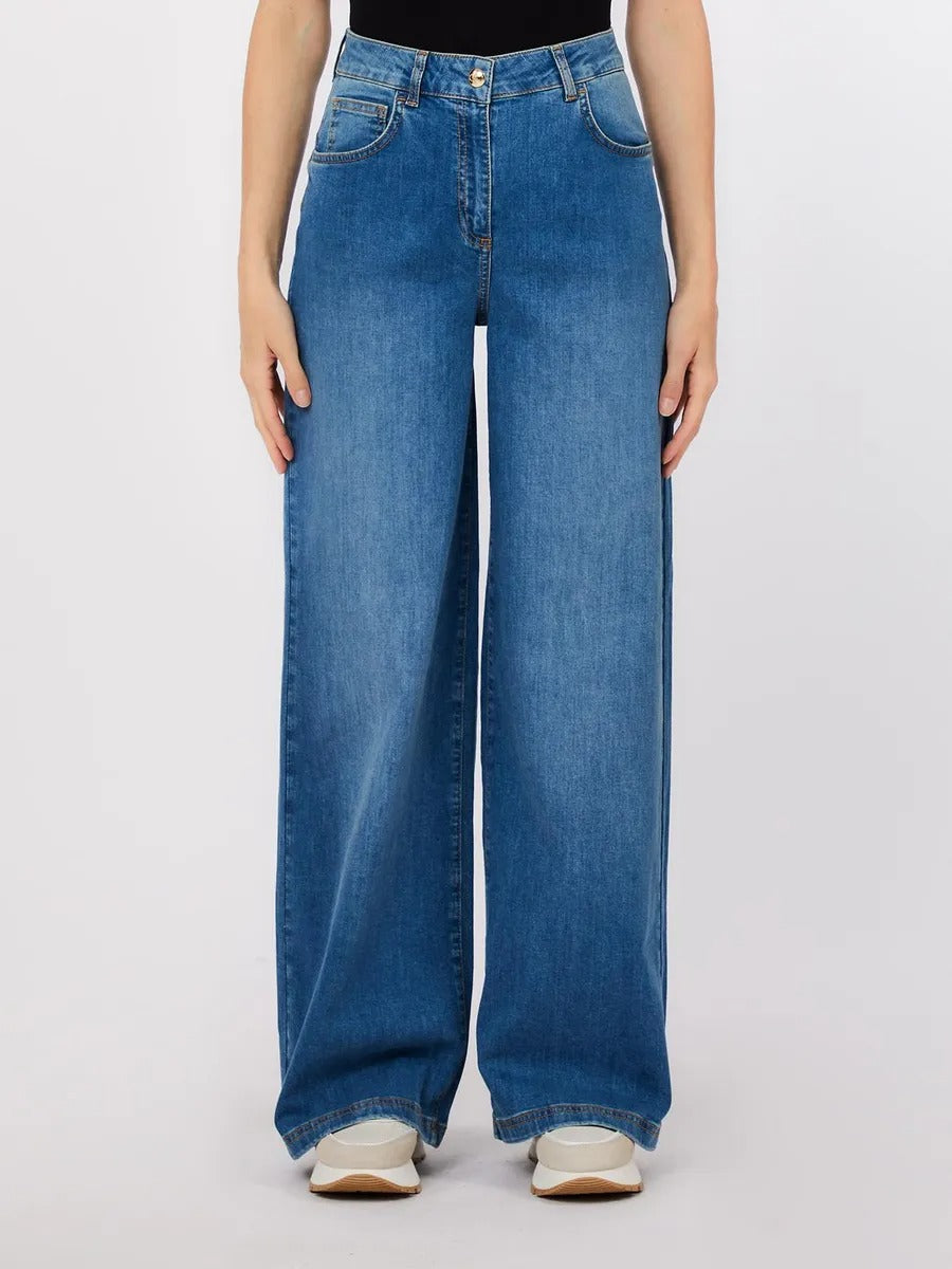 LIU JO Jeans a palazzo elasticizzato con ricamo sulla tasca posteriore