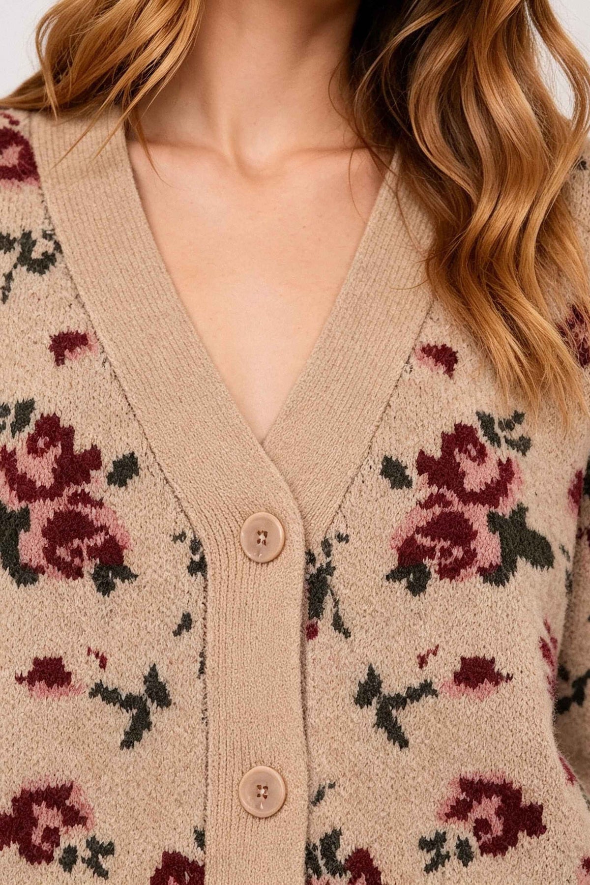 KOCCA Cardigan con motivo floreale e scollo V