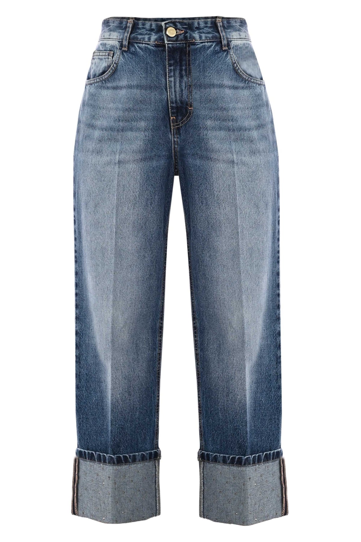 KOCCA Jeans gamba dritta con risvoltone di strass