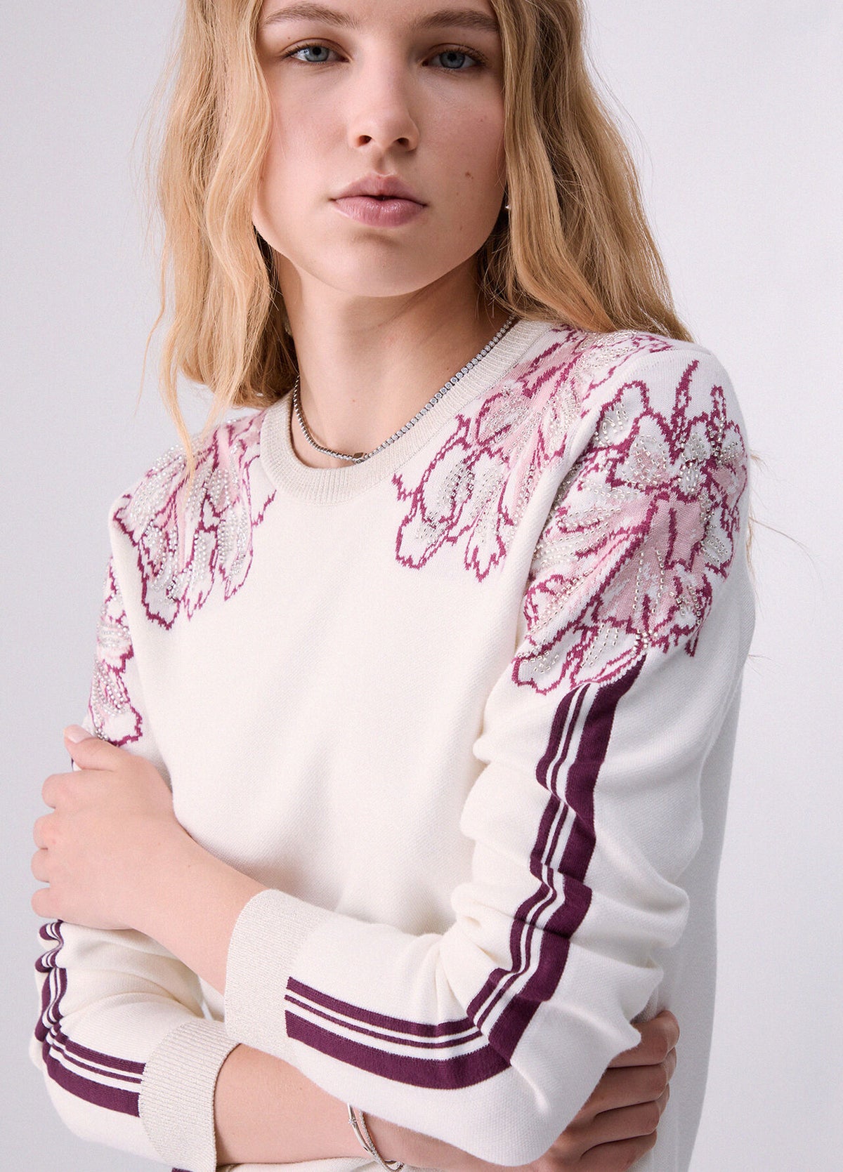 LIU JO Maglia girocollo con inserti jacquard e tape bicolor