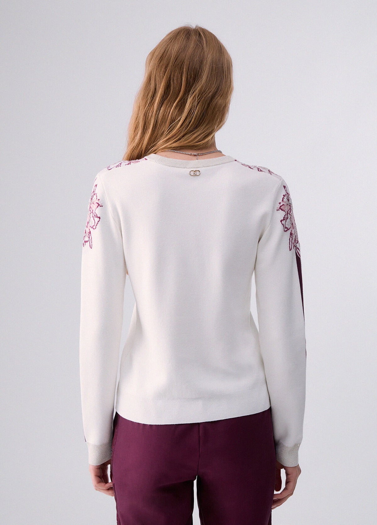 LIU JO Maglia girocollo con inserti jacquard e tape bicolor