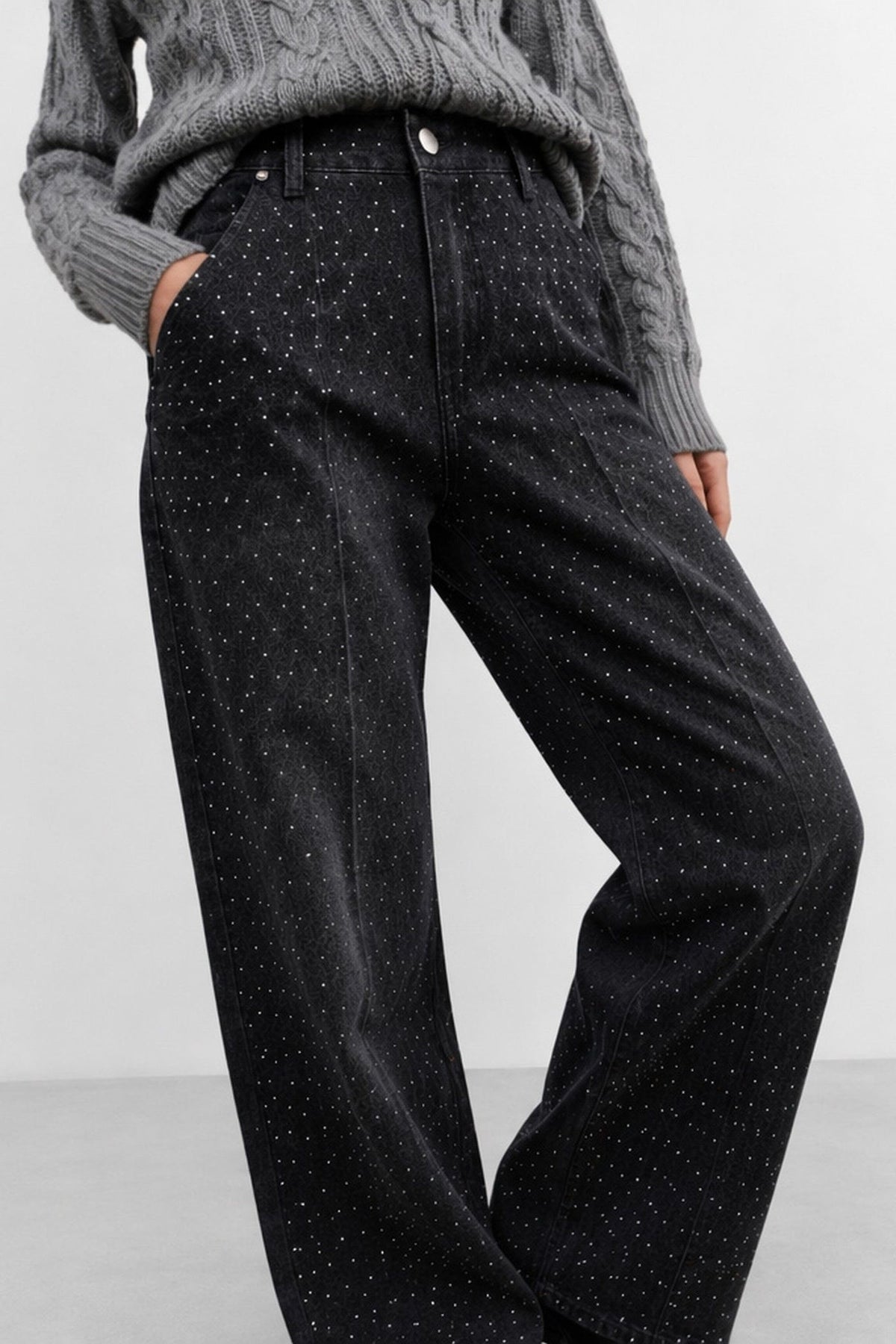 KOCCA Jeans a gamba larga tempestato di strass