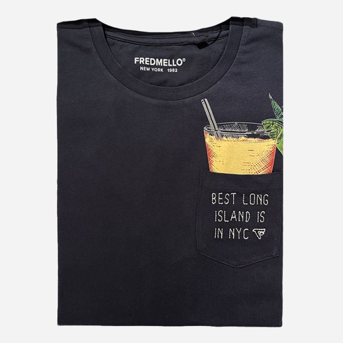 FRED MELLO T-shirt girocollo con taschino ricamato BEST LONG ISLAND IN NYC