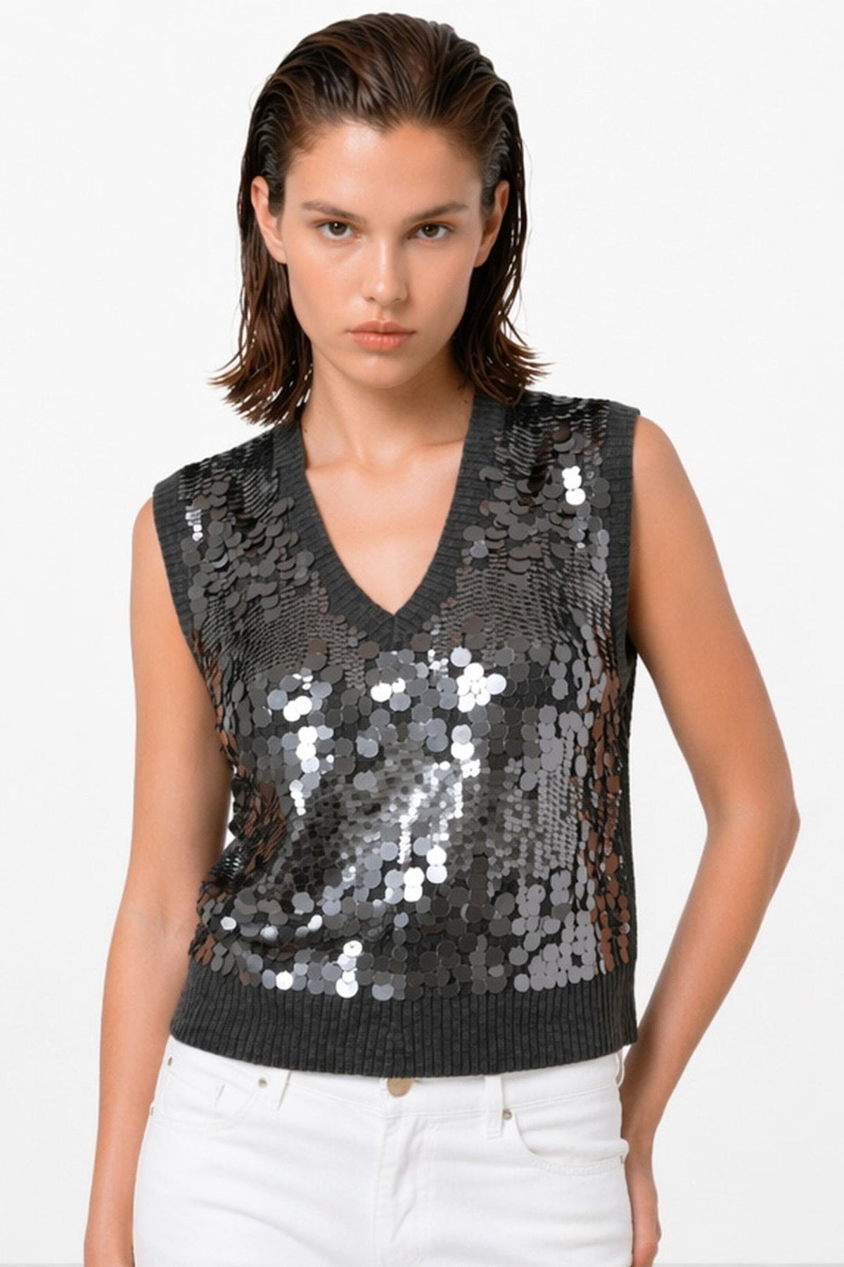 KOCCA Gilet in lana con macropaillettes scollo a V