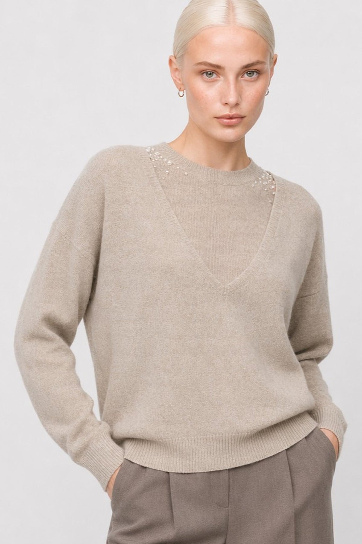KOCCA Maglia maniche lunghe scollo a V con canotta interna