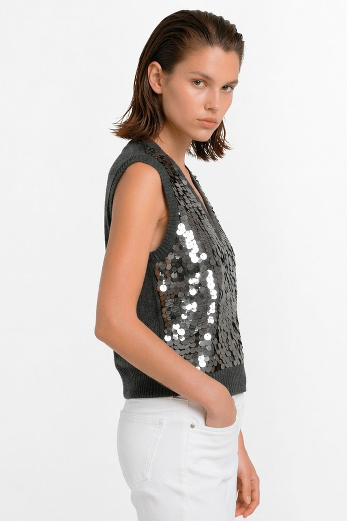 KOCCA Gilet in lana con macropaillettes scollo a V