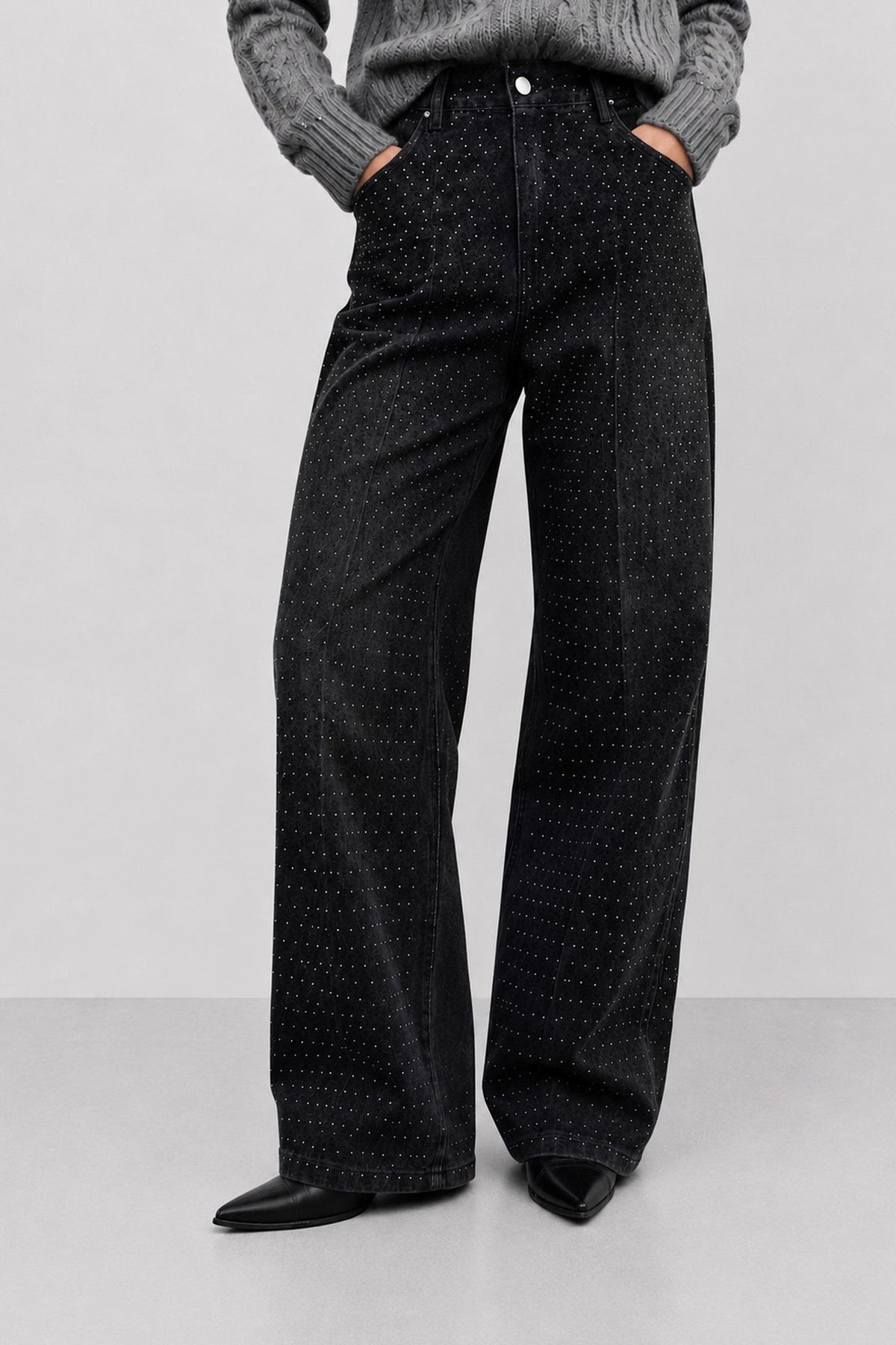 KOCCA Jeans a gamba larga tempestato di strass