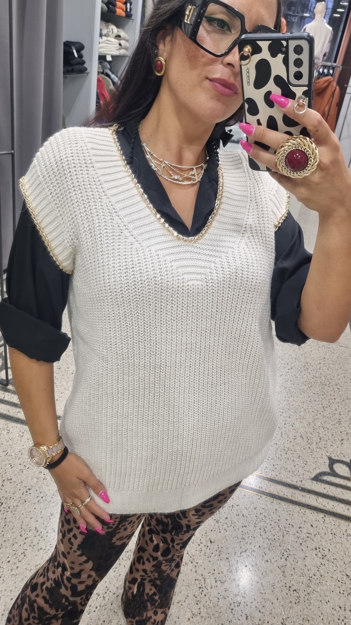 KOCCA Gilet scollo V con catenine IDROTEA