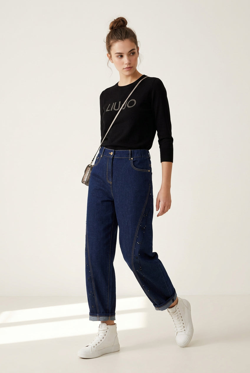 LIU JO Jeans baloon lavvaggio scuro con strass