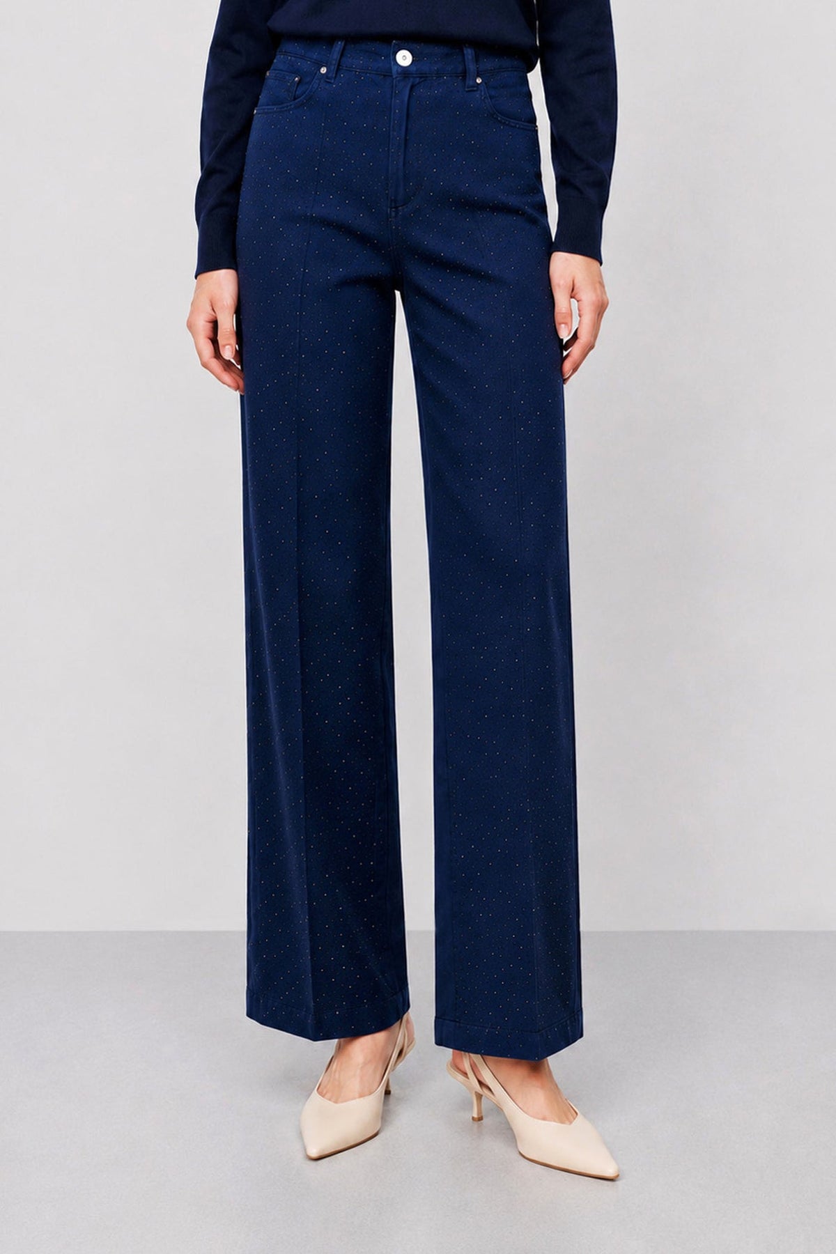 KOCCA Jeans a palazzo blu con applicazione strass feontali