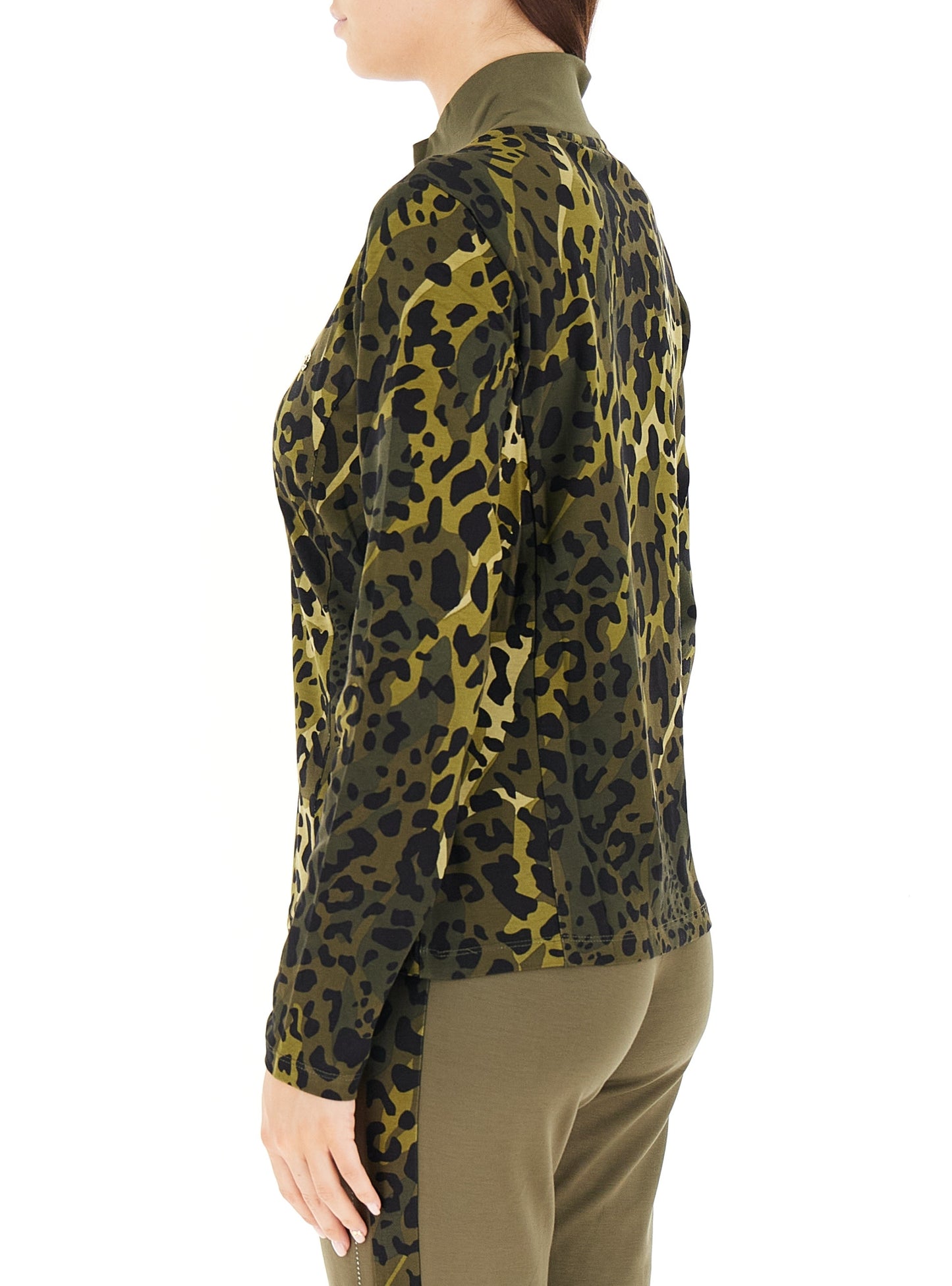 LIU JO Felpa con zip in stampa animalier verde