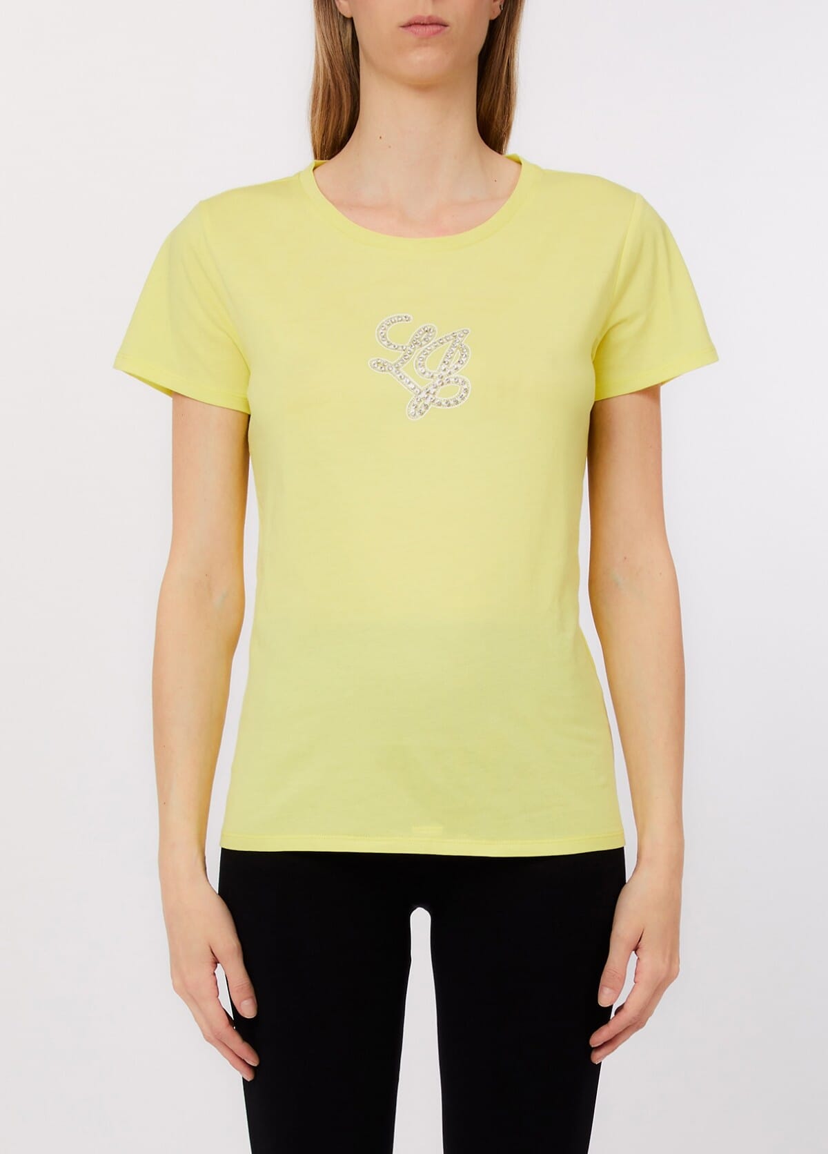 LIU JO T-shirt girocollo con inserto logo castoni