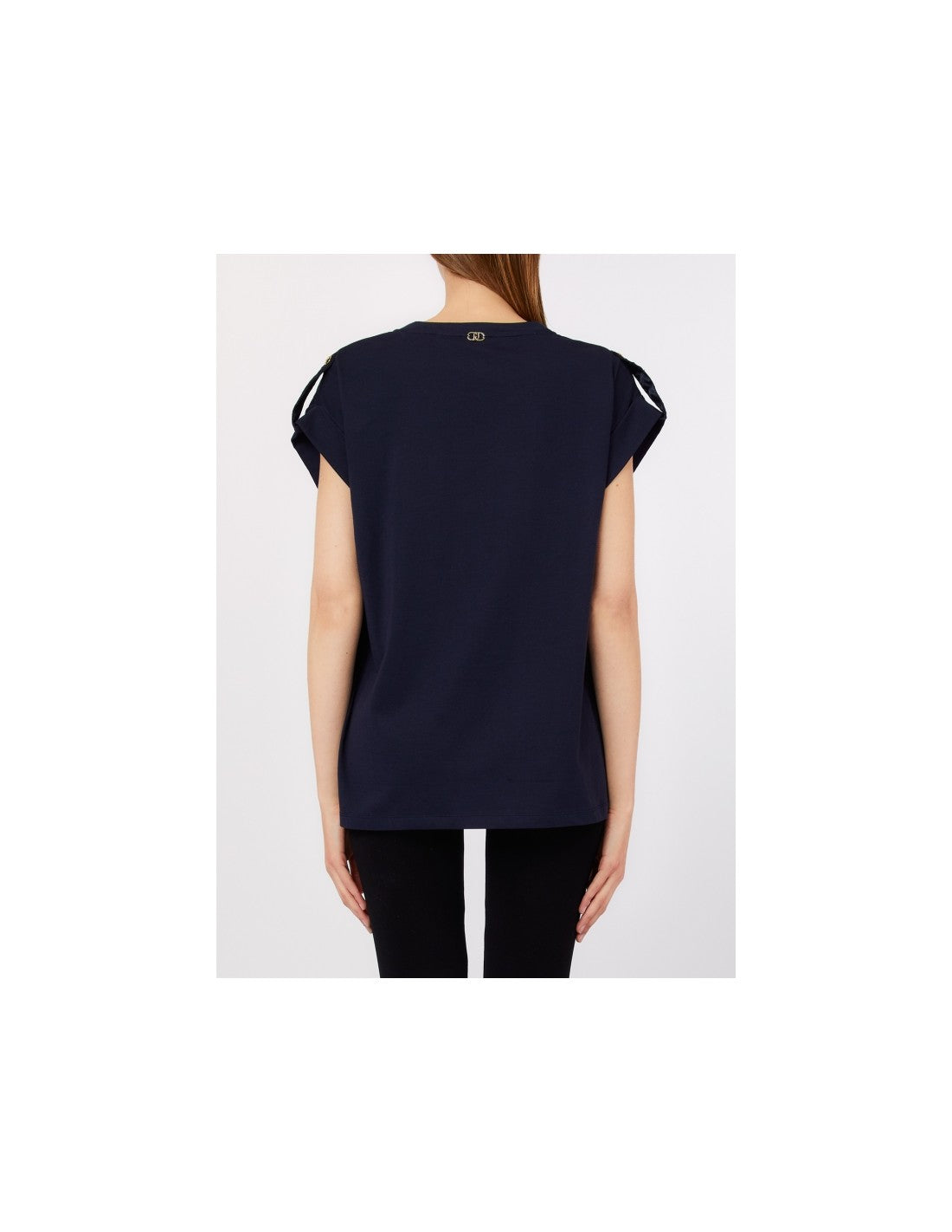 LIU JO T-shirt girocollo blu con inserti in organza jacquard