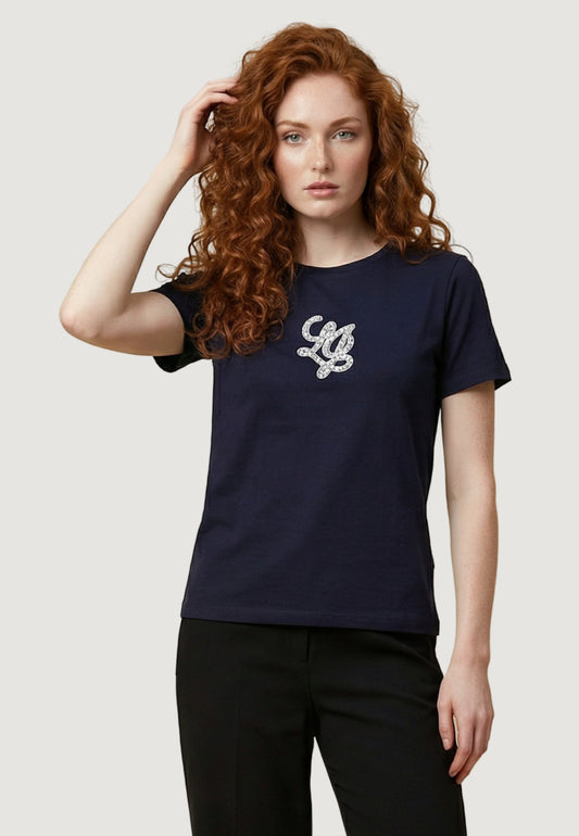LIU JO T-shirt girocollo con inserto logo castoni