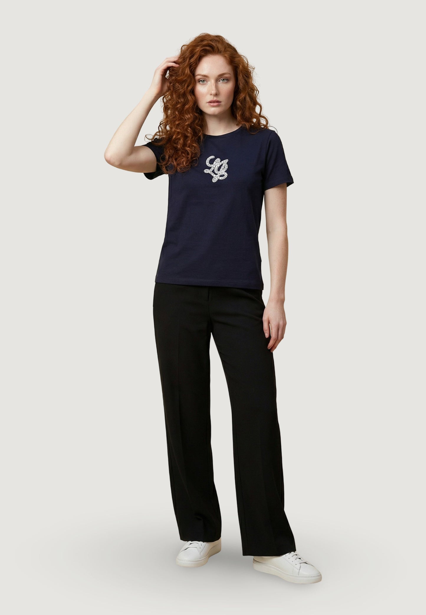 LIU JO T-shirt girocollo con inserto logo castoni