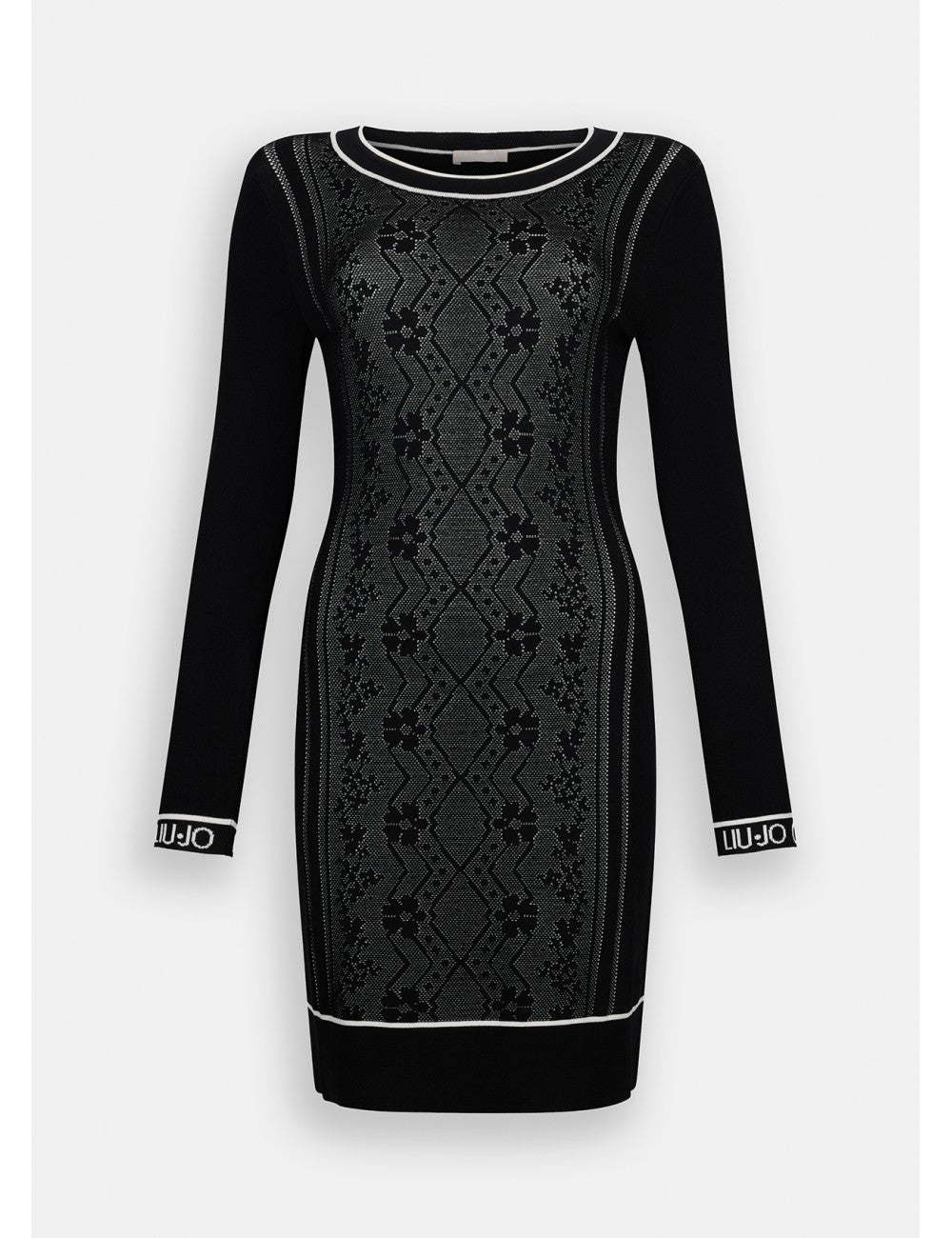 LIU JO Vestito in maglia girocollo effetto pizzo stampato bianco e nero