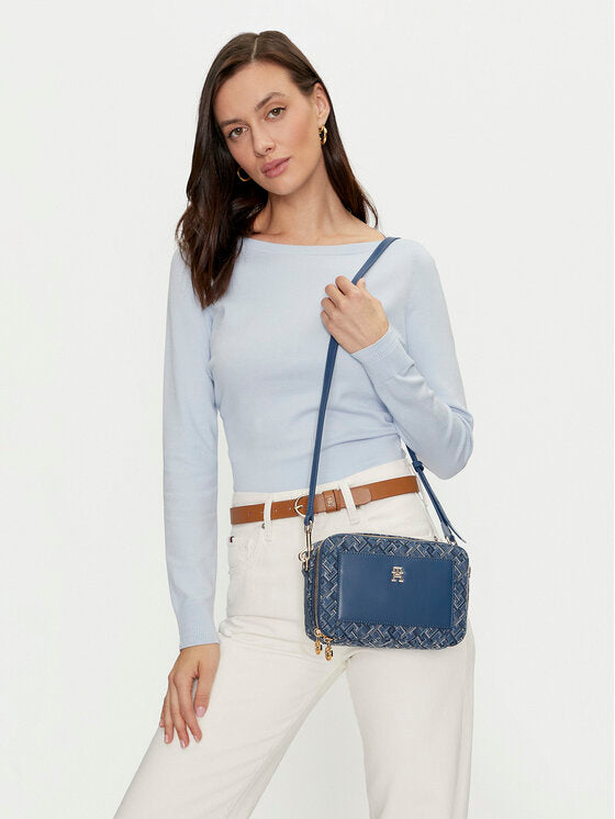 TOMMY HILFIGER Borsa tracolla camera bag loghi blue e celeste