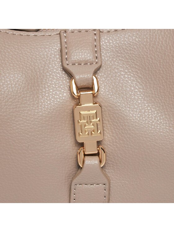 TOMMY HILFIGER Borsa a tracolla con fibbia oro monogram tortora