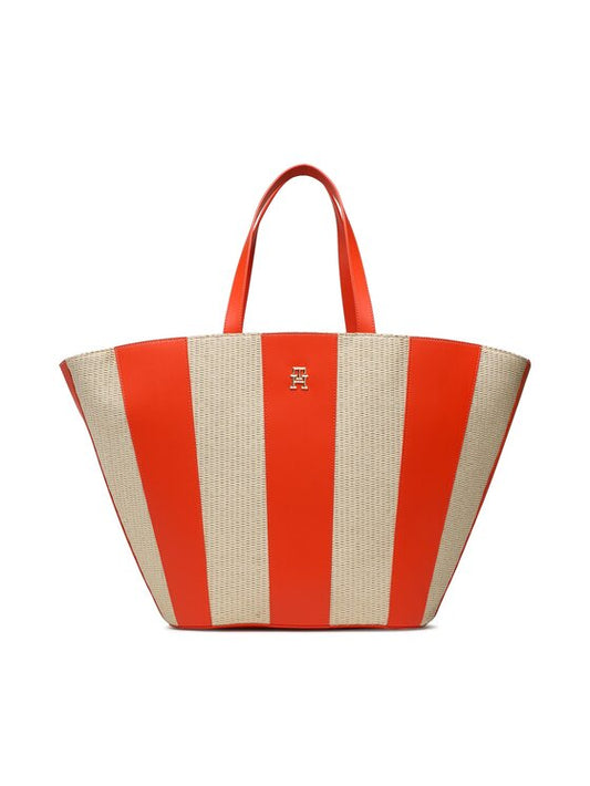 TOMMY HILFIGER Borsa da mare in raffia beige e arancio