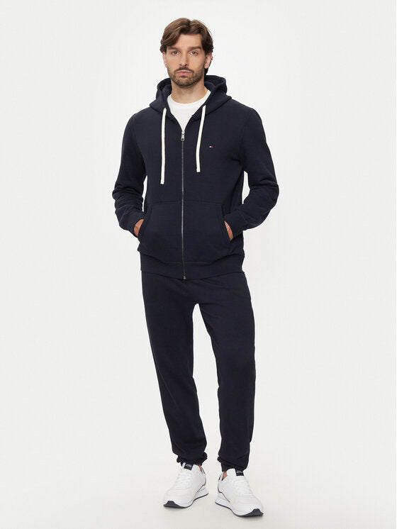 TOMMY HILFIGER Felpa full zip con cappuccio blu logo bandierina sul petto