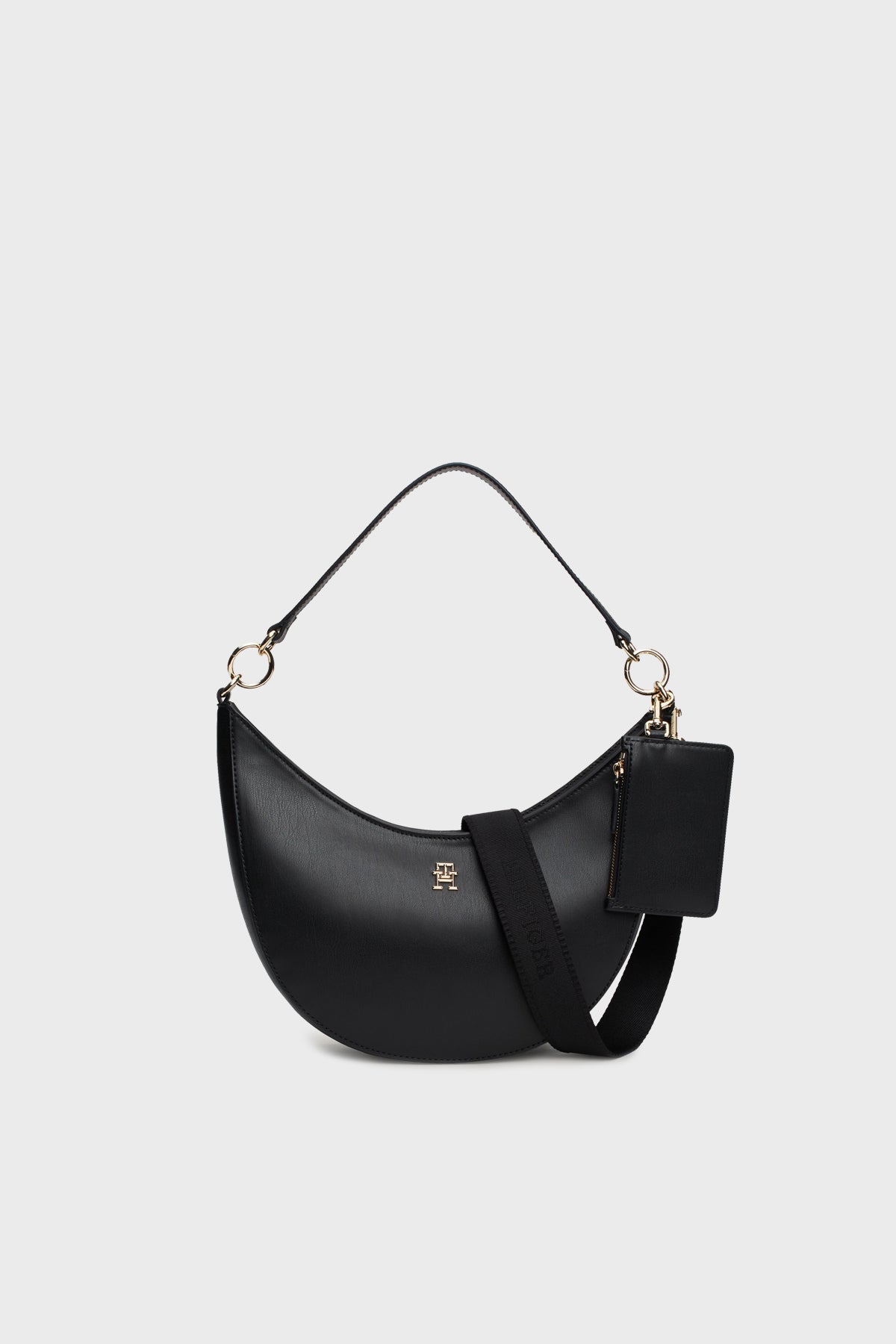 TOMMY HILFIGER Borsa tracolla a mezzaluna in ecopelle liscia con manico e tracolla amovibile